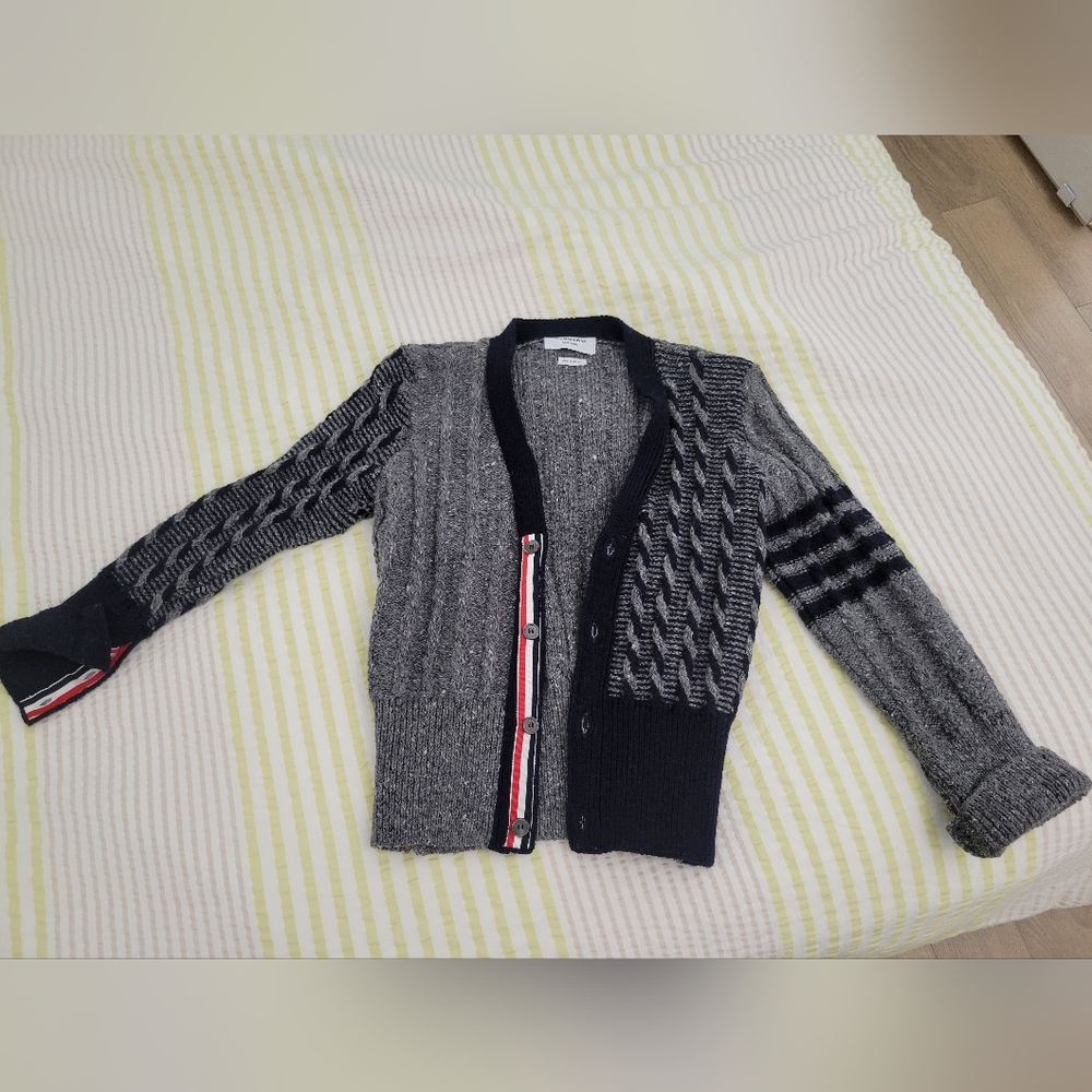 Thom Browne Gray and Navy Knit Sweater